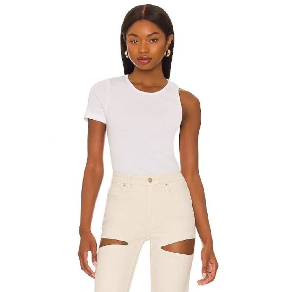 NEW! Good American Asymmetrical Open Back Tee in WHITE (3) - Picture 3 of 6